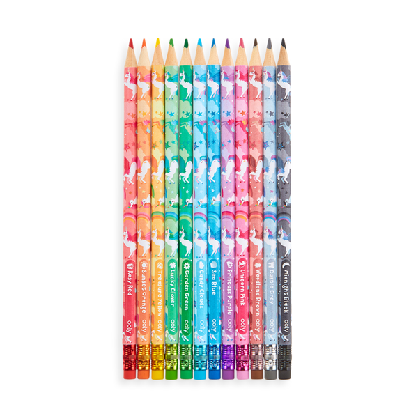 Unique Unicorns Erasable Colored Pencils - Set of 12 - Lavish & Glamourous Designs