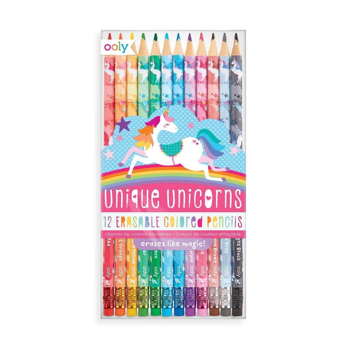 Unique Unicorns Erasable Colored Pencils - Set of 12 - Lavish & Glamourous Designs