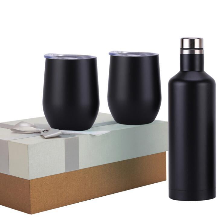 Stainless Steel Bottle & Cup Set- Black