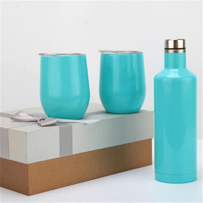 Stainless Steel Bottle & Cup Set- Light Blue