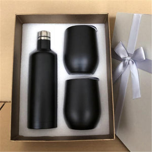 Stainless Steel Bottle & Cup Set- Black