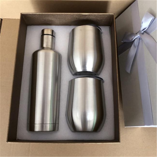 Stainless Steel Bottle & Cup Set- Silver