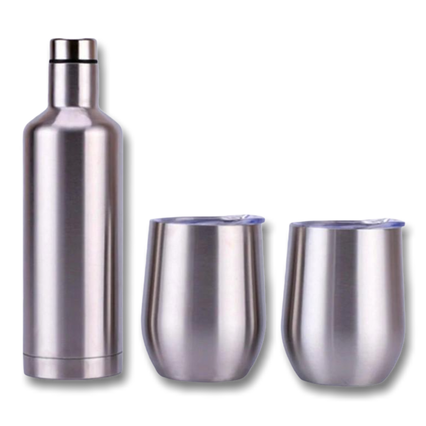 Stainless Steel Bottle & Cup Set- Silver