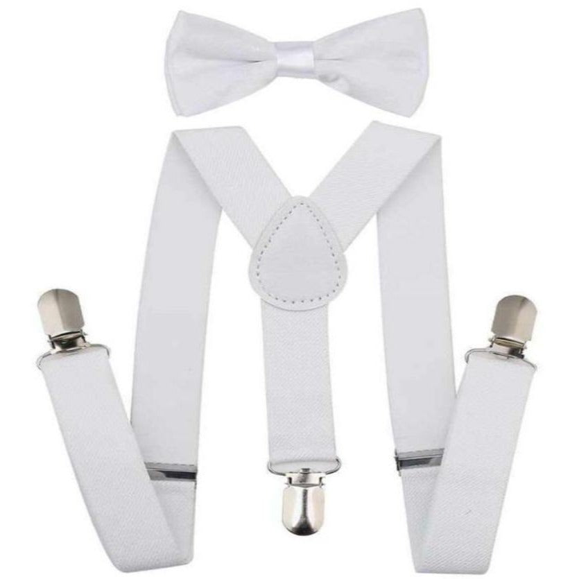 Bow Tie & Suspenders Set | White - Lavish & Glamourous Designs
