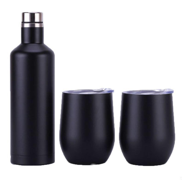 Stainless Steel Bottle & Cup Set- Black