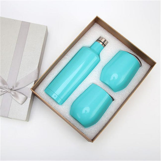 Stainless Steel Bottle & Cup Set- Light Blue