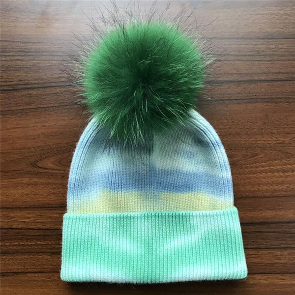Tie Die Pom Pom Beanie Hats | Hydrangea - Lavish & Glamourous Designs