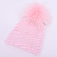 Load image into Gallery viewer, Kids Cashmere Knitted Beanie w/Pom | Pink
