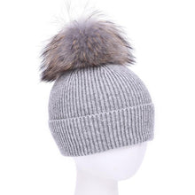 Load image into Gallery viewer, Kids Cashmere Knitted Beanie w/Pom | Light Grey - Lavish &amp; Glamourous Designs
