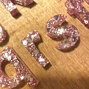 Resin Pink Sparkle Alphabet | Lowercase - Lavish & Glamourous Designs
