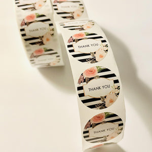 Floral Stripe Thank You Stickers | 50pcs - Lavish & Glamourous Designs