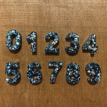 Load image into Gallery viewer, Resin Blue Sparkle Numbers| 0-9 - Lavish &amp; Glamourous Designs
