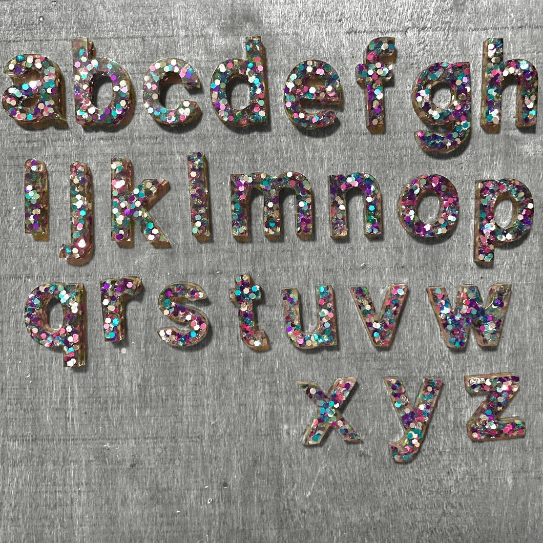 Resin Rainbow Sparkle Alphabet | Lowercase - Lavish & Glamourous Designs