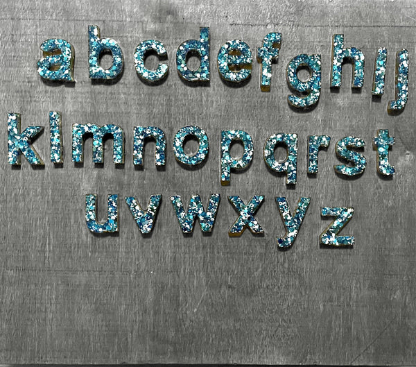 Resin Blue Sparkle Alphabet | Lowercase - Lavish & Glamourous Designs