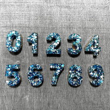 Load image into Gallery viewer, Resin Blue Sparkle Numbers| 0-9 - Lavish &amp; Glamourous Designs
