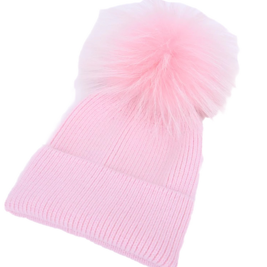 Cashmere Knitted Beanie w/Pink Pom | Pink 1-6Y