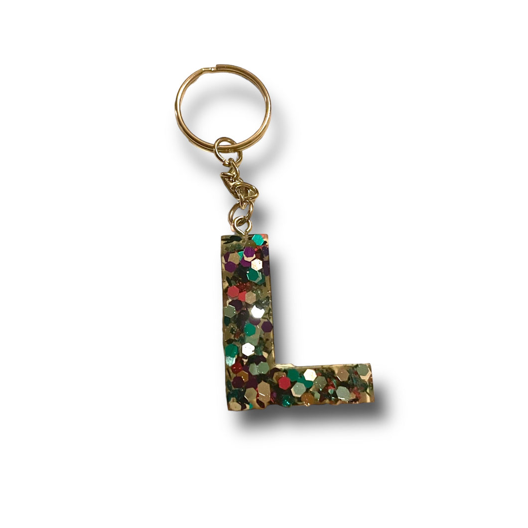 Resin Glitter Letter A Keychain