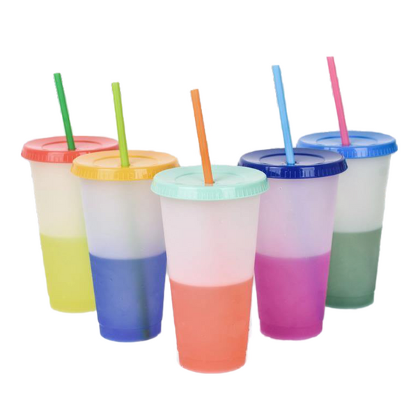 Clear Colour Change Tumblers with Straw
