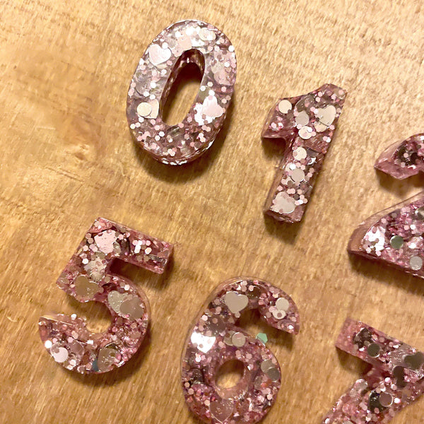 Resin Pink Sparkle Numbers| 0-9 - Lavish & Glamourous Designs